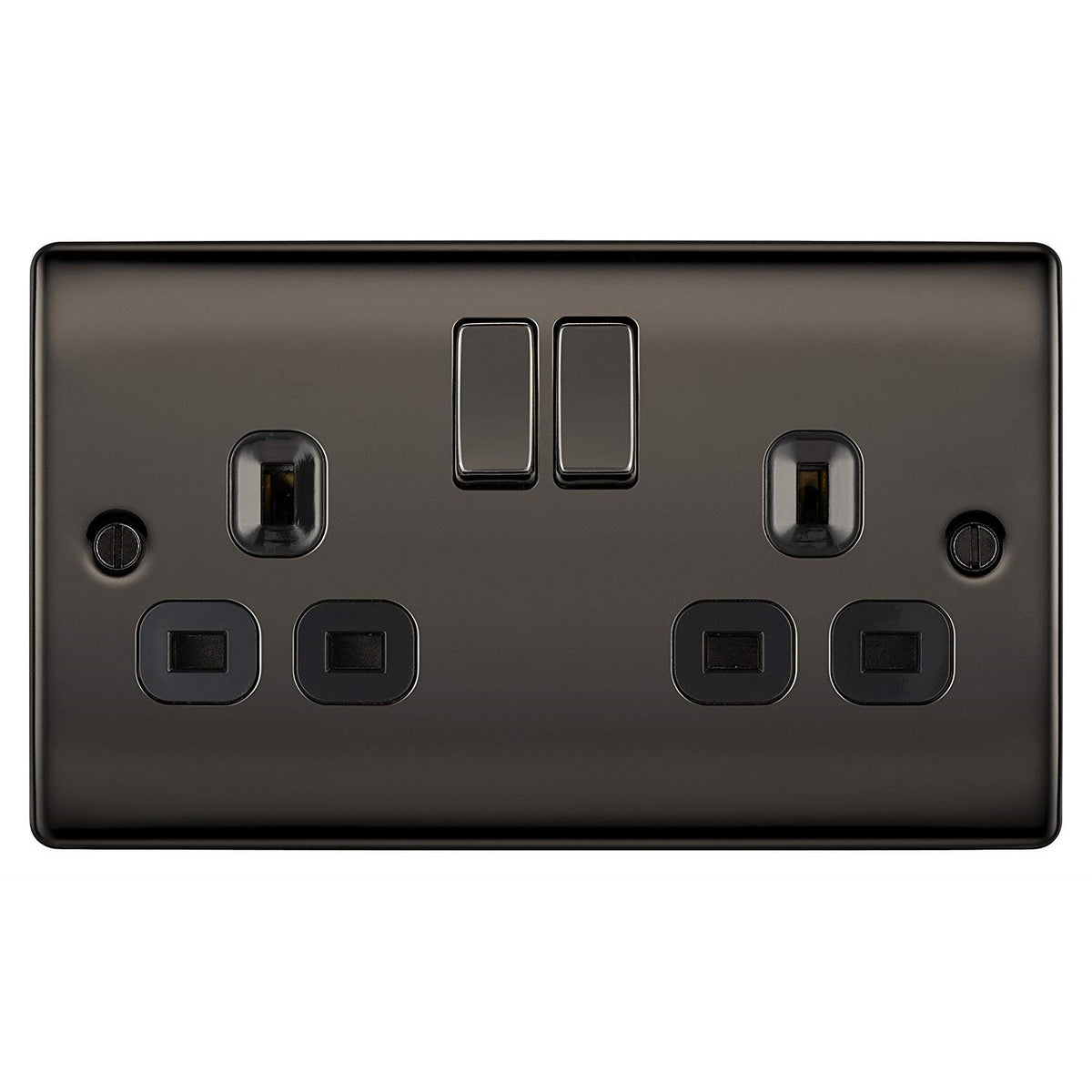 BG Nexus NBN22B 2 Gang Black Nickel 13 Amp Switched Plug Socket