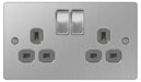 BG SBS22G Flat Plate Brushed Steel 2 Gang Switched Socket - BG - sparks-warehouse