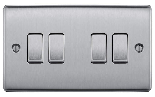 BG Nexus NBS44 Brushed Steel 10AX 4 Gang 2 Way Plate Switch - BG - sparks-warehouse