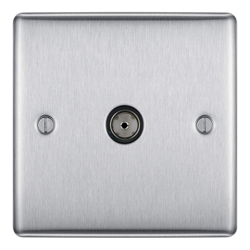 BG Nexus NBS60 Brushed Steel 1 Gang Co-Axial Socket - BG - sparks-warehouse