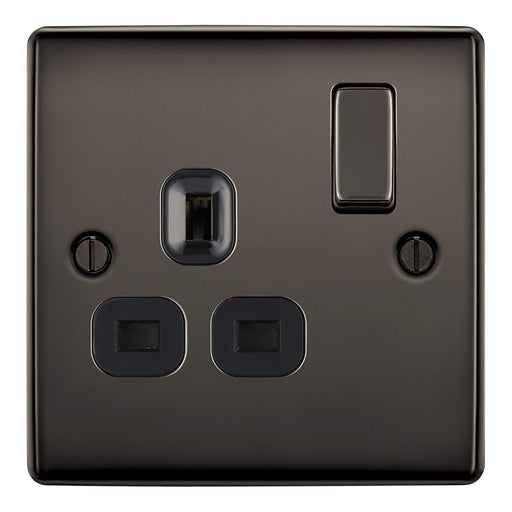 BG Nexus NBN21B Black Nickel 13A 1 Gang Double Pole Switched Socket - BG - sparks-warehouse