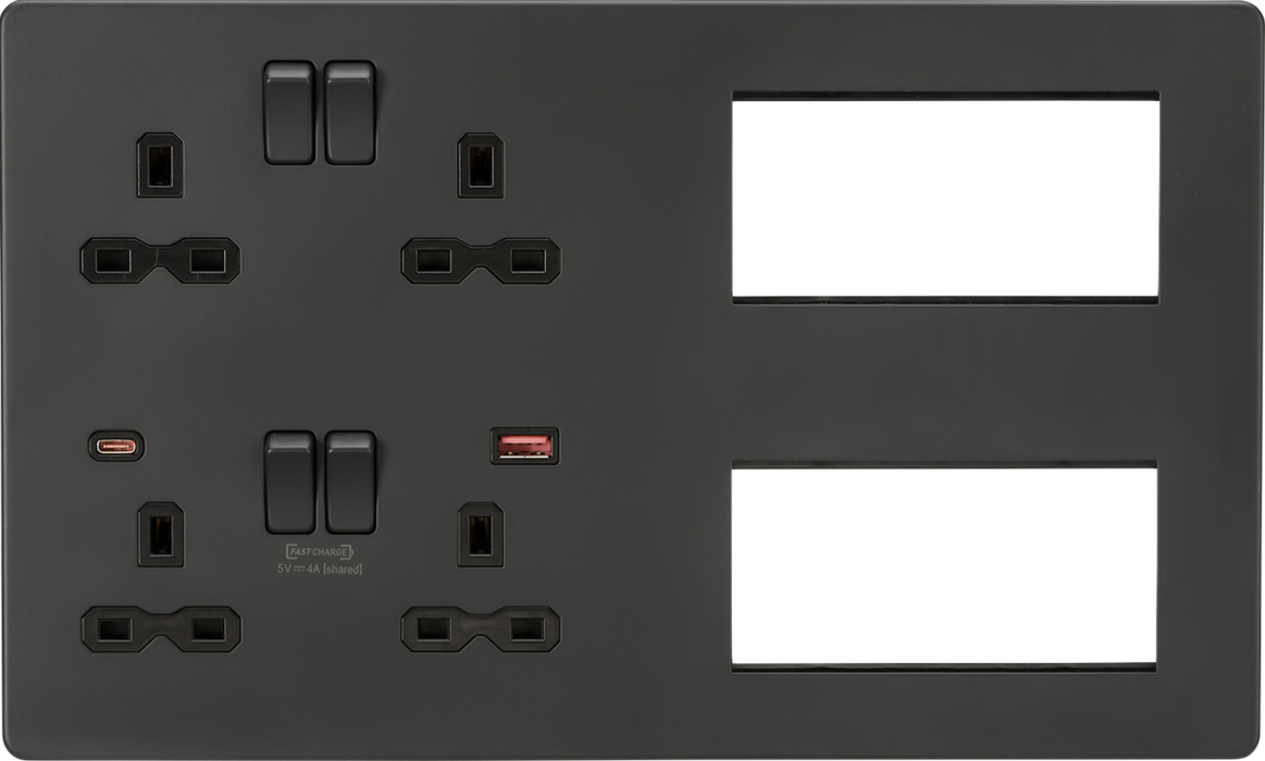 Knightsbridge SFR998AT Screwless Combination Plate with Dual USB FASTCHARGE A+C - Anthracite Knightsbridge Screwless Flat Plate Anthracite Knightsbridge - Sparks Warehouse