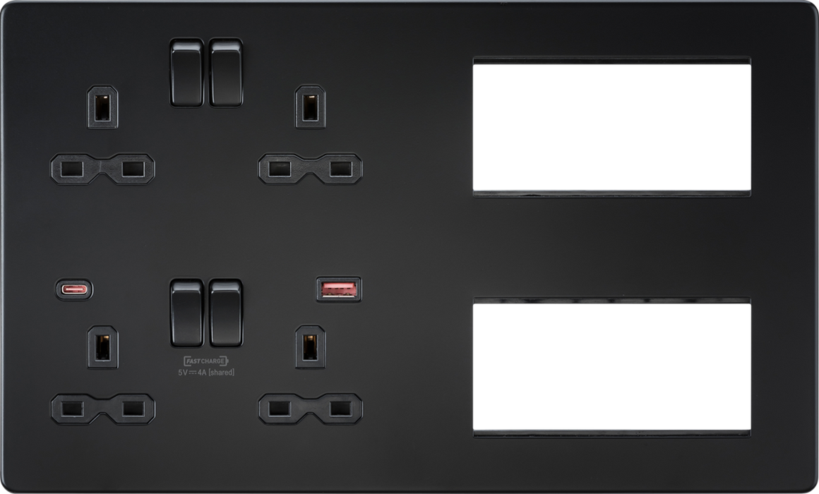 Knightsbridge SFR998MBB Screwless Combination Plate with Dual USB FASTCHARGE A+C - Matt Black Knightsbridge Screwless Flat Plate Matt Black Sparks Warehouse - Sparks Warehouse