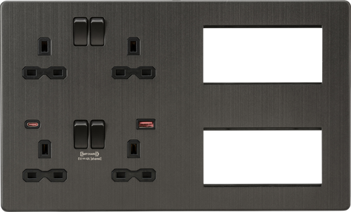 Knightsbridge SFR998SB Screwless Combination Plate with Dual USB FASTCHARGE A+C - Smoked Bronze  Sparks Warehouse - Sparks Warehouse