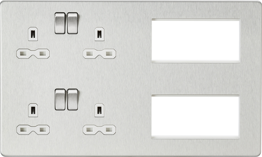 Knightsbridge SFR298BCW Screwless Combination Plate - Brushed Chrome with white insert  Sparks Warehouse - Sparks Warehouse