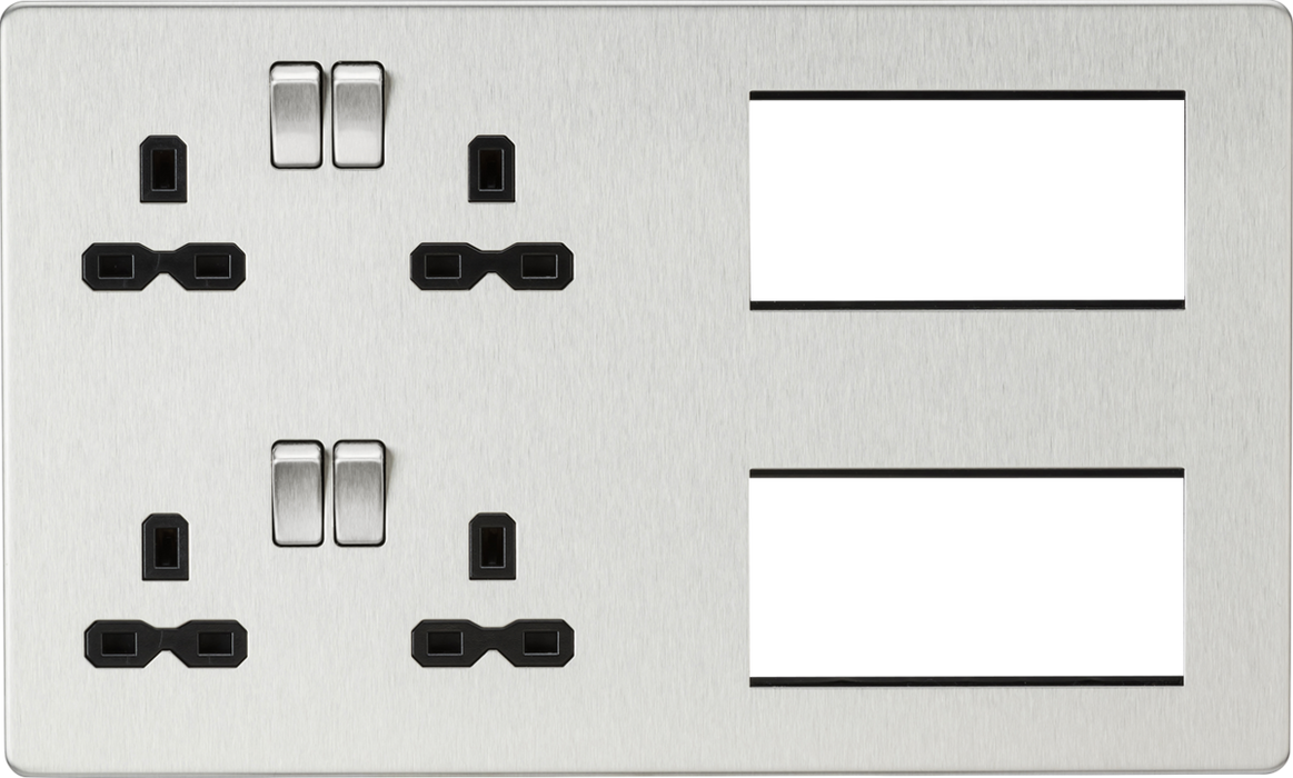 Knightsbridge SFR298BC Screwless Combination Plate - Brushed Chrome with black insert  Sparks Warehouse - Sparks Warehouse