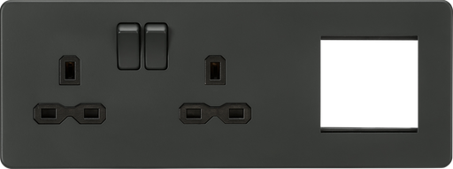 Knightsbridge SFR192LAT Screwless 13A 2G DP Socket + 2G Modular Combination Plate - Anthracite Knightsbridge Screwless Flat Plate Anthracite Knightsbridge - Sparks Warehouse