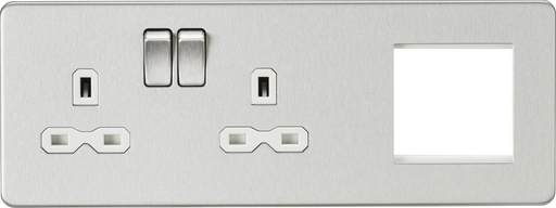 Knightsbridge SFR192LBCW Screwless 13A 2G DP Socket + 2G Modular Combination Plate - Brushed Chrome  Sparks Warehouse - Sparks Warehouse