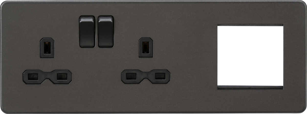 Knightsbridge SFR192LSB Screwless 13A 2G DP Socket + 2G Modular Combination Plate - Smoked Bronze Knightsbridge Screwless Flat Plate Smoked Bronze Sparks Warehouse - Sparks Warehouse