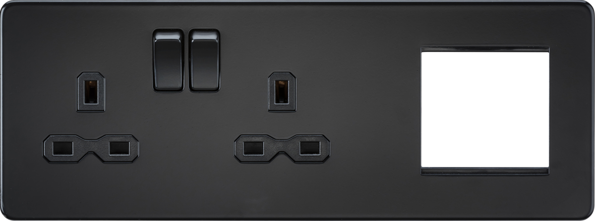 Knightsbridge SFR192LMBB Screwless 13A 2G DP Socket + 2G Modular Combination Plate - Matt Black Knightsbridge Screwless Flat Plate Matt Black Sparks Warehouse - Sparks Warehouse