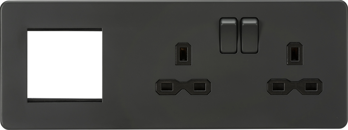 Knightsbridge SFR192RAT Screwless 13A 2G DP Socket + 2G Modular Combination Plate - Anthracite Knightsbridge Screwless Flat Plate Anthracite Knightsbridge - Sparks Warehouse