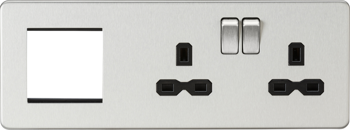 Knightsbridge SFR192RBC Screwless 13A 2G DP Socket + 2G Modular Combination Plate - Brushed Chrome  Sparks Warehouse - Sparks Warehouse