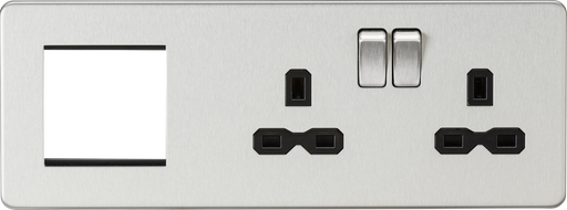 Knightsbridge SFR192RBC Screwless 13A 2G DP Socket + 2G Modular Combination Plate - Brushed Chrome  Sparks Warehouse - Sparks Warehouse