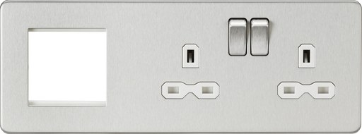 Knightsbridge SFR192RBCW Screwless 13A 2G DP Socket + 2G Modular Combination Plate - Brushed Chrome  Sparks Warehouse - Sparks Warehouse