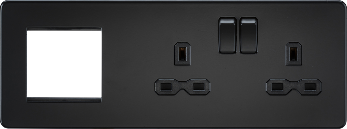 Knightsbridge SFR192RMBB Screwless 13A 2G DP Socket + 2G Modular Combination Plate - Matt Black Knightsbridge Screwless Flat Plate Matt Black Sparks Warehouse - Sparks Warehouse