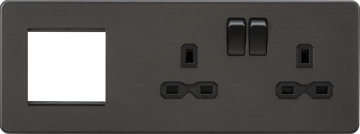Knightsbridge SFR192RSB Screwless 13A 2G DP Socket + 2G Modular Combination Plate - Smoked Bronze Knightsbridge Screwless Flat Plate Smoked Bronze Sparks Warehouse - Sparks Warehouse
