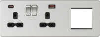 Knightsbridge SFR992LBC Screwless 13A 2G DP Socket with USB Fastcharge + 2G Modular Combination Plate - Brushed Chrome  Sparks Warehouse - Sparks Warehouse