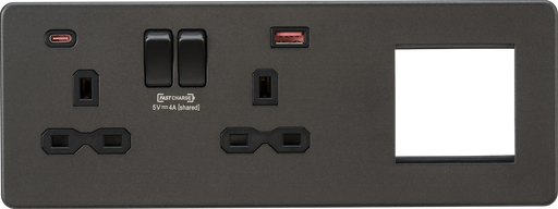 Knightsbridge SFR992LSB Screwless 13A 2G DP Socket with USB Fastcharge + 2G Modular Combination Plate - Smoked Bronze Knightsbridge Screwless Flat Plate Smoked Bronze Sparks Warehouse - Sparks Warehouse