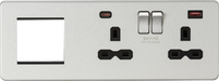 Knightsbridge SFR992RBC Screwless 13A 2G DP Socket with USB Fastcharge + 2G Modular Combination Plate - Brushed Chrome  Sparks Warehouse - Sparks Warehouse