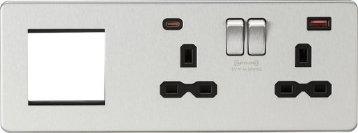 Knightsbridge SFR992RBC Screwless 13A 2G DP Socket with USB Fastcharge + 2G Modular Combination Plate - Brushed Chrome  Sparks Warehouse - Sparks Warehouse