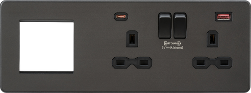 Knightsbridge SFR992RSB Screwless 13A 2G DP Socket with USB Fastcharge + 2G Modular Combination Plate - Smoked Bronze Knightsbridge Screwless Flat Plate Smoked Bronze Sparks Warehouse - Sparks Warehouse