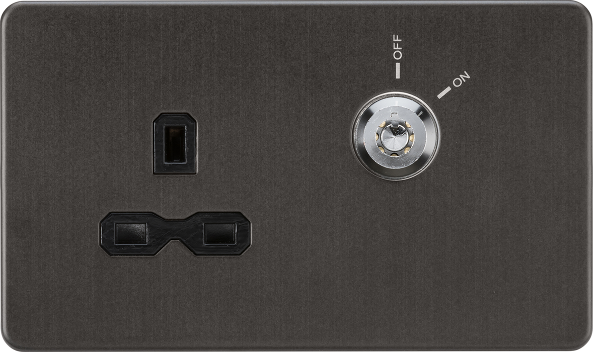 Knightsbridge SFR9LOCKSB 13A 1G DP Lockable socket - Smoked Bronze with black insert  Sparks Warehouse - Sparks Warehouse