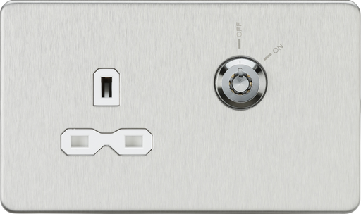 Knightsbridge SFR9LOCKBCW 13A 1G DP Lockable socket - Brushed Chrome with white insert  Sparks Warehouse - Sparks Warehouse