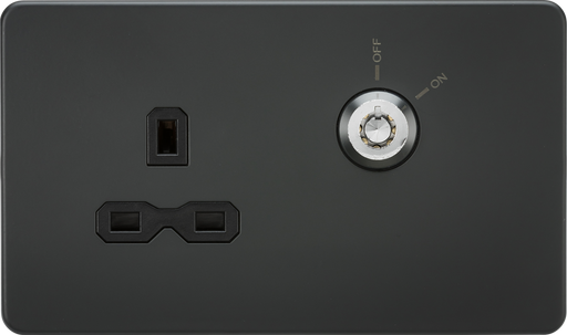 Knightsbridge SFR9LOCKAT Screwless 13A 1G DP Lockable socket - Anthracite with black insert Knightsbridge Screwless Flat Plate Anthracite Knightsbridge - Sparks Warehouse