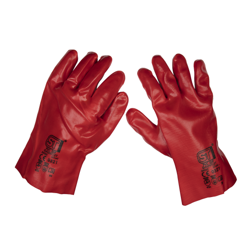 Sealey 9107 - Red PVC Open Cuff Gloves - Pair Safety Products Sealey - Sparks Warehouse