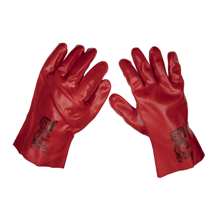 Sealey 9107 - Red PVC Open Cuff Gloves - Pair Safety Products Sealey - Sparks Warehouse
