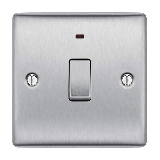 BG Nexus NBS31 Brushed Steel 20A Double Pole Switch With Power Indicator - BG - sparks-warehouse
