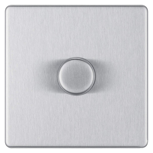 BG FBS81P Screwless Flat Plate Brushed Steel 400W 1 Gang 2 Way Push Dimmer - BG - sparks-warehouse