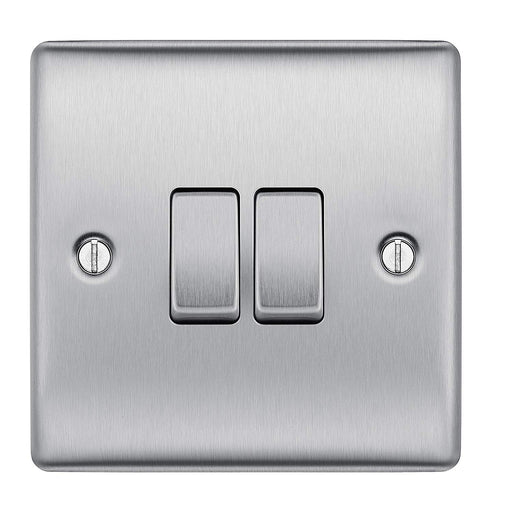 BG Nexus NBS42 Brushed Steel 2 Gang 10ax 2 Way Rocker Switch - BG - sparks-warehouse