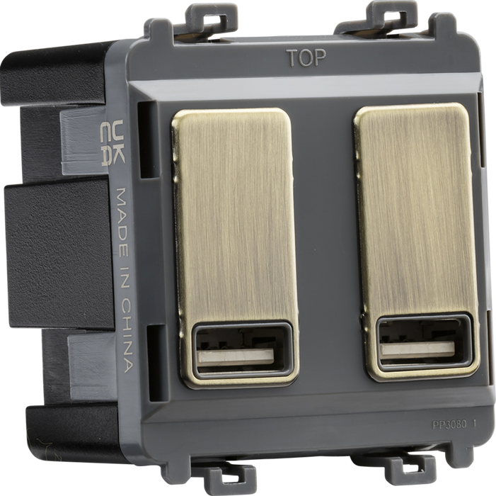 Knightsbridge GDM016AB Dual USB charger module (2 x grid positions) 5V 2.4A (shared) - Antique Brass ML Knightsbridge - Sparks Warehouse