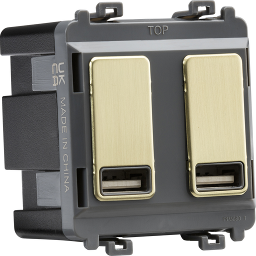 Knightsbridge GDM016BB Dual USB charger module (2 x grid positions) 5V 2.4A (shared) - brushed brass ML Knightsbridge - Sparks Warehouse