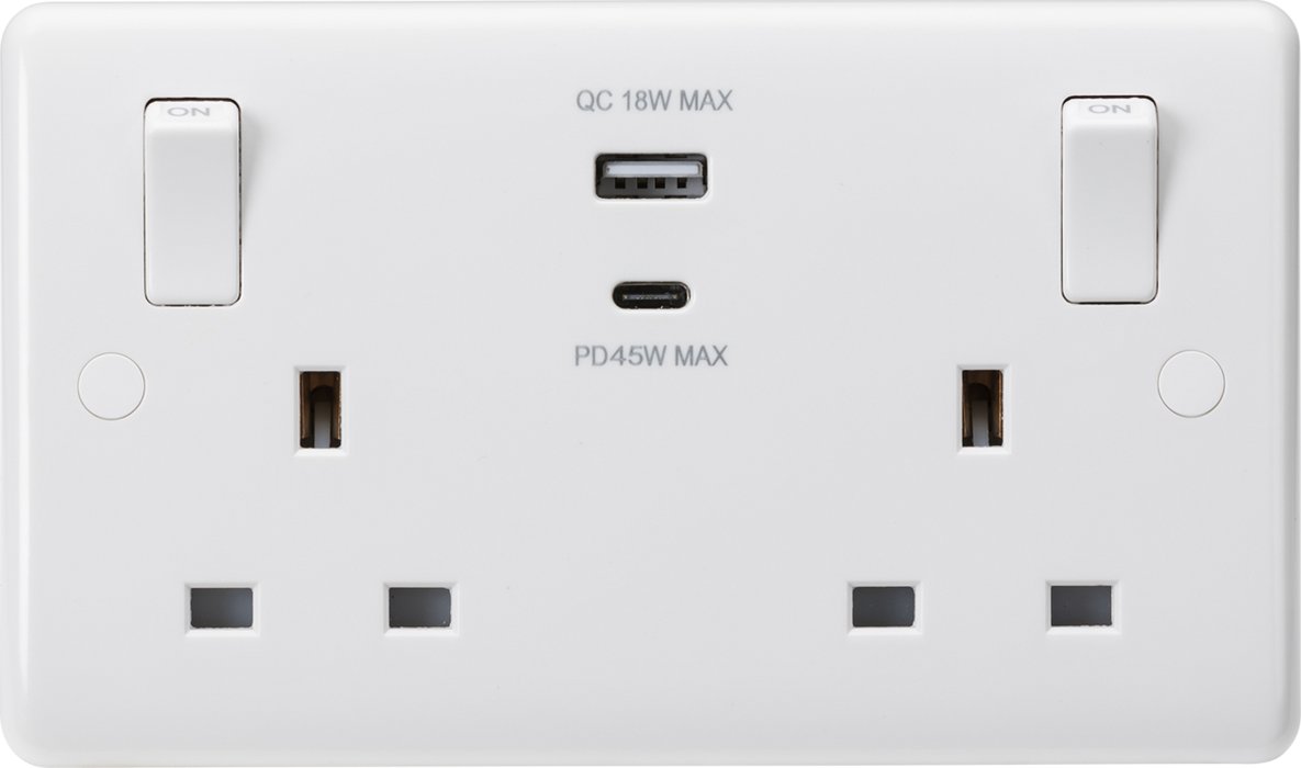 Knightsbridge CU9003 13A 2G Switched socket with outboard rockers and dual USB (A+C)  QC18W / PD45W USB Sockets Knightsbridge - Sparks Warehouse