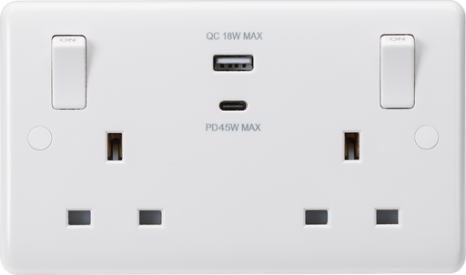 Knightsbridge CU9003 13A 2G Switched socket with outboard rockers and dual USB (A+C)  QC18W / PD45W USB Sockets Knightsbridge - Sparks Warehouse