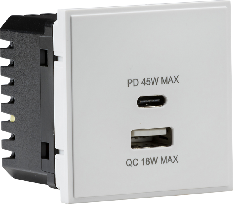 Knightsbridge NETUSBPDWH Dual USB charger A+C (18W QC / 45W USB-PD) 50 x 50mmm - white  Sparks Warehouse - Sparks Warehouse