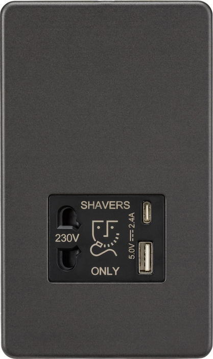 Knightsbridge SF8909SB Screwless Dual Voltage Shaver Socket with USB -  Smoked Bronze Knightsbridge Screwless Flat Plate Smoked Bronze Knightsbridge - Sparks Warehouse