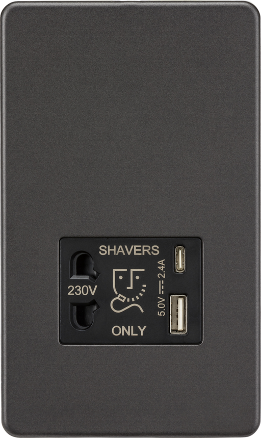 Knightsbridge SF8909SB Screwless Dual Voltage Shaver Socket with USB - Smoked Bronze Knightsbridge Screwless Flat Plate Smoked Bronze Knightsbridge - Sparks Warehouse