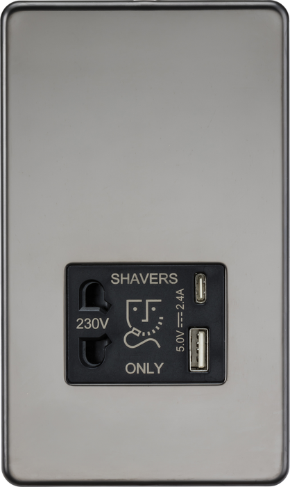 Knightsbridge SF8909BN Screwless Dual Voltage Shaver Socket with USB - Black Nickel Shaver Socket Knightsbridge - Sparks Warehouse