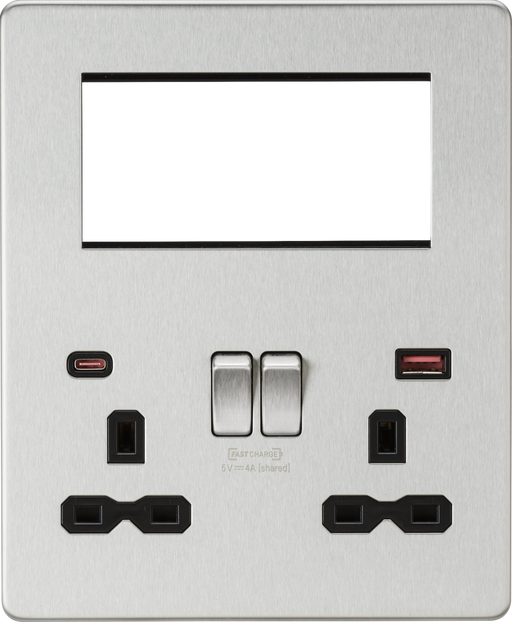 Knightsbridge SFR994BC Screwless Small Multimedia Combination  Plate with FASTCHARGE - Brushed Chrome  Sparks Warehouse - Sparks Warehouse