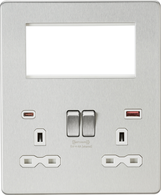 Knightsbridge SFR994BCW Screwless Small Multimedia Combination  Plate with FASTCHARGE - Brushed Chrome  Sparks Warehouse - Sparks Warehouse