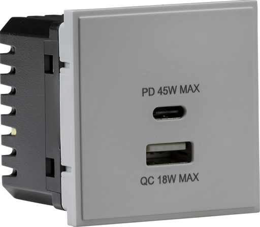Knightsbridge NETUSBPDGY Dual USB charger A+C (18W QC / 45W USB-PD) 50 x 50mmm - grey  Sparks Warehouse - Sparks Warehouse