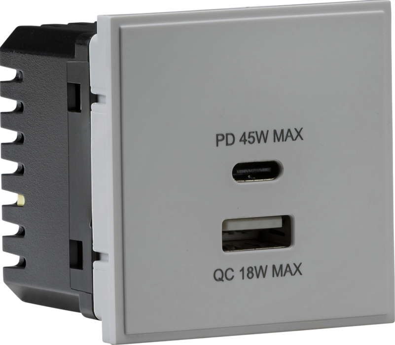 Knightsbridge NETUSBPDGY Dual USB charger A+C (18W QC / 45W USB-PD) 50 x 50mmm - grey  Sparks Warehouse - Sparks Warehouse