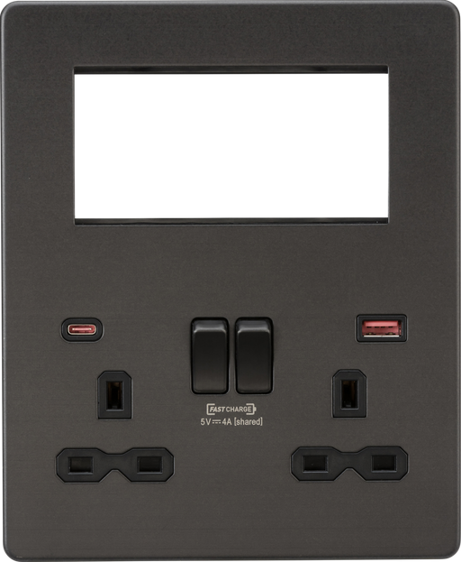 Knightsbridge SFR994SB Screwless Small Multimedia Combination  Plate with FASTCHARGE - Smoked Bronze Knightsbridge Screwless Flat Plate Smoked Bronze Sparks Warehouse - Sparks Warehouse