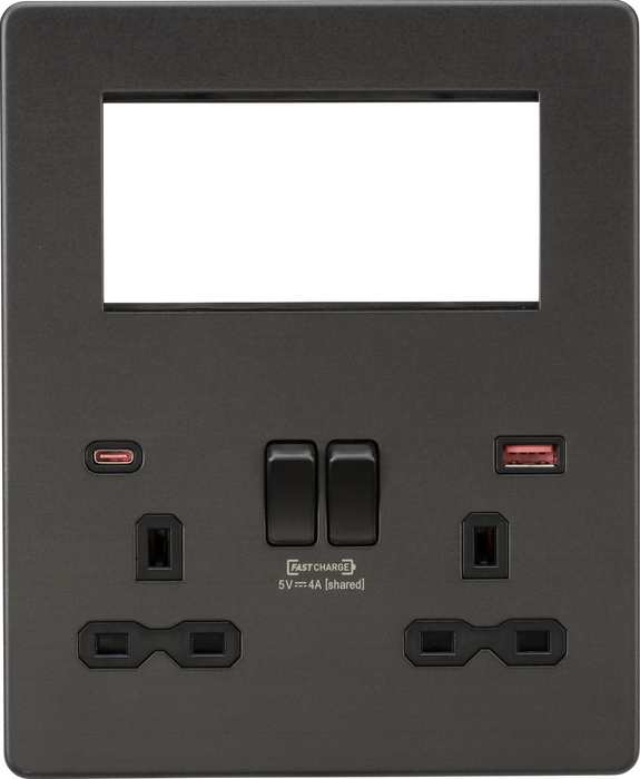 Knightsbridge SFR994SB Screwless Small Multimedia Combination  Plate with FASTCHARGE - Smoked Bronze Knightsbridge Screwless Flat Plate Smoked Bronze Sparks Warehouse - Sparks Warehouse