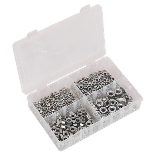Sealey - AB028SN Steel Nut Assortment 370pc M5-M10 DIN 934 Metric Consumables Sealey - Sparks Warehouse