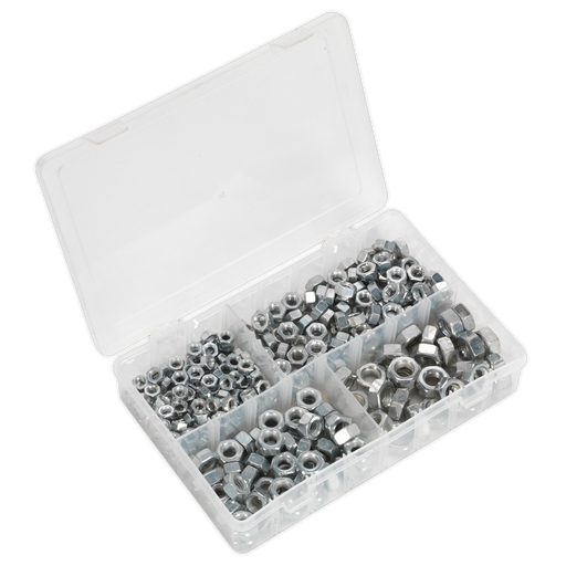 Sealey - AB029SN Steel Nut Assortment 320pc 1/4"-1/2"UNF DIN 934 Consumables Sealey - Sparks Warehouse