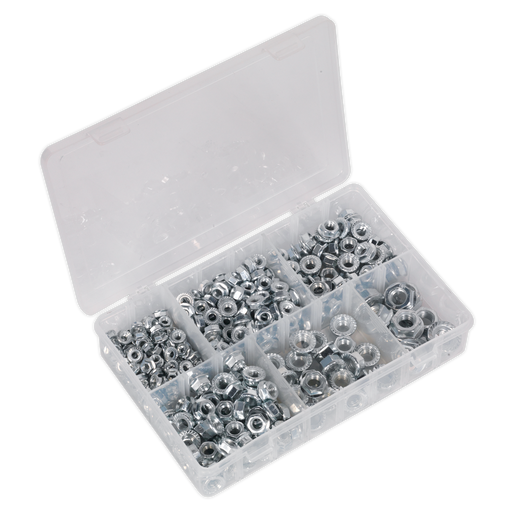 Sealey - AB031FN Flange Nut Assortment 390pc M5-M12 Serrated DIN 6923 Metric Consumables Sealey - Sparks Warehouse